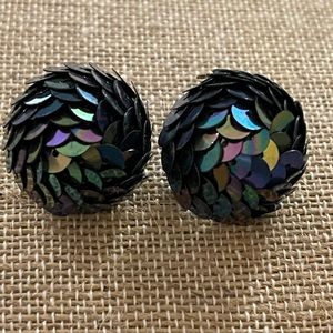 Vintage Iridescent Sequin Post Earrings Sequins Half Ball Stud Pair